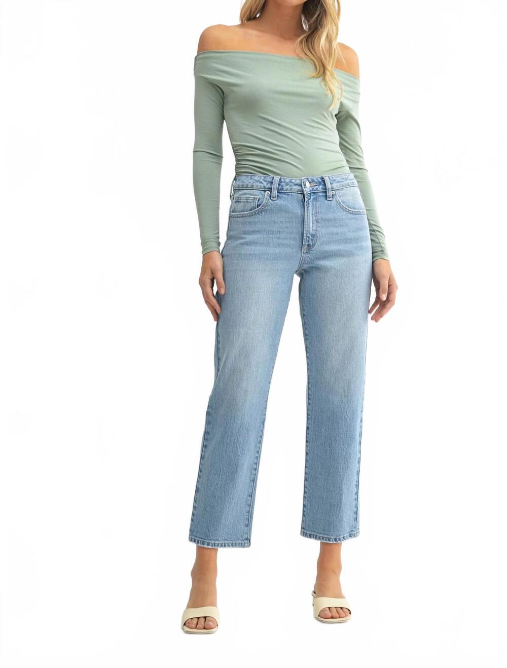 NEW JUST PANMACO INC. stretch straight leg jeans in light denim